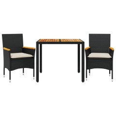 vidaXL 3-tlg. Garten-Essgruppe mit Kissen Schwarz Poly Rattan Akazie