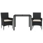vidaXL 3-tlg. Garten-Essgruppe mit Kissen Schwarz Poly Rattan Glas vidaXL 3-tlg. Garten-Essgruppe mit Kissen Schwarz Poly Rattan Glas
