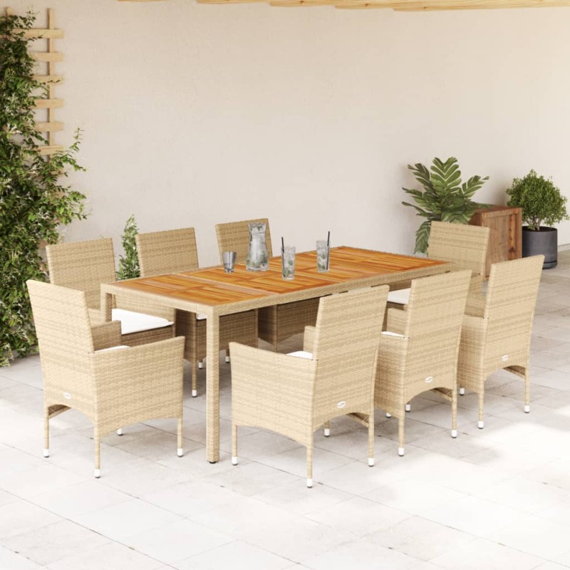 vidaXL 9-tlg. Garten-Essgruppe mit Kissen Beige Poly Rattan Akazie vidaXL 9-tlg. Garten-Essgruppe mit Kissen Beige Poly Rattan Akazie