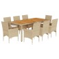 vidaXL 9-tlg. Garten-Essgruppe mit Kissen Beige Poly Rattan Akazie vidaXL 9-tlg. Garten-Essgruppe mit Kissen Beige Poly Rattan Akazie