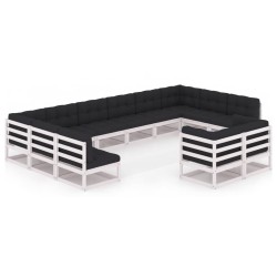 12-tlg. Garten-Lounge-Set mit Kissen Weiß Kiefer Massivholz
