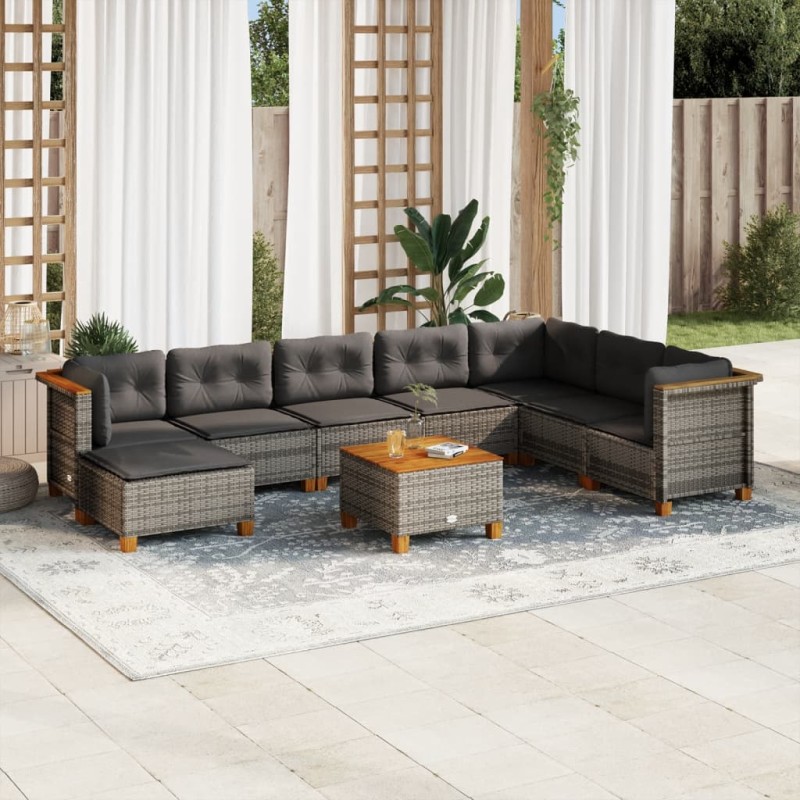 vidaXL 9-tlg. Garten-Sofagarnitur mit Kissen Grau Poly Rattan vidaXL 9-tlg. Garten-Sofagarnitur mit Kissen Grau Poly Rattan