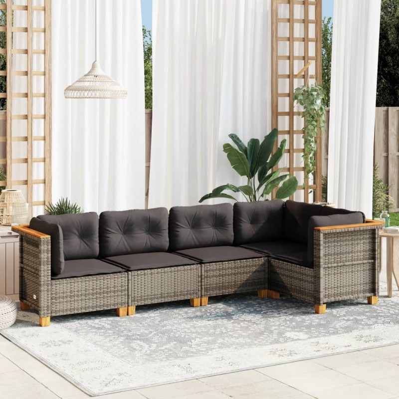 vidaXL 5-tlg. Garten-Sofagarnitur mit Kissen Grau Poly Rattan vidaXL 5-tlg. Garten-Sofagarnitur mit Kissen Grau Poly Rattan