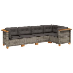 vidaXL 5-tlg. Garten-Sofagarnitur mit Kissen Grau Poly Rattan