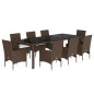 vidaXL 9-tlg. Garten-Essgruppe mit Kissen Braun Poly Rattan Glas vidaXL 9-tlg. Garten-Essgruppe mit Kissen Braun Poly Rattan Glas