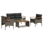 vidaXL 4-tlg. Garten-Sofagarnitur mit Kissen Grau Poly Rattan vidaXL 4-tlg. Garten-Sofagarnitur mit Kissen Grau Poly Rattan
