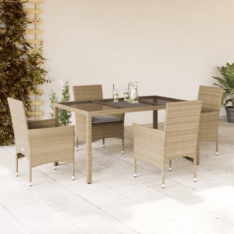 vidaXL 5-tlg. Garten-Essgruppe mit Kissen Beige Poly Rattan und Glas vidaXL 5-tlg. Garten-Essgruppe mit Kissen Beige Poly Rattan und Glas