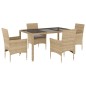 vidaXL 5-tlg. Garten-Essgruppe mit Kissen Beige Poly Rattan und Glas vidaXL 5-tlg. Garten-Essgruppe mit Kissen Beige Poly Rattan und Glas