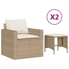 vidaXL 4-tlg. Garten-Sofagarnitur mit Kissen Beige Poly Rattan