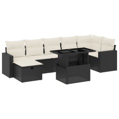 vidaXL 8-tlg. Garten-Sofagarnitur mit Kissen Schwarz Poly Rattan