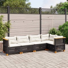 vidaXL 5-tlg. Garten-Sofagarnitur mit Kissen Schwarz Poly Rattan