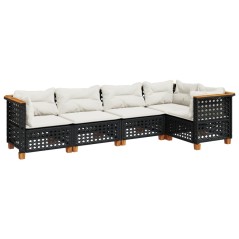 vidaXL 5-tlg. Garten-Sofagarnitur mit Kissen Schwarz Poly Rattan