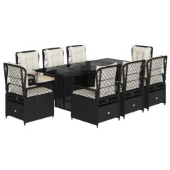 vidaXL 9-tlg. Garten-Essgruppe mit Kissen Schwarz Poly Rattan