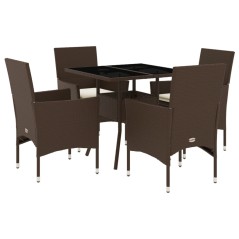 vidaXL 5-tlg. Garten-Essgruppe mit Kissen Braun Poly Rattan Glas