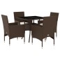 vidaXL 5-tlg. Garten-Essgruppe mit Kissen Braun Poly Rattan Glas vidaXL 5-tlg. Garten-Essgruppe mit Kissen Braun Poly Rattan Glas