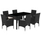 vidaXL 7-tlg. Garten-Essgruppe mit Kissen Schwarz Poly Rattan Glas vidaXL 7-tlg. Garten-Essgruppe mit Kissen Schwarz Poly Rattan Glas