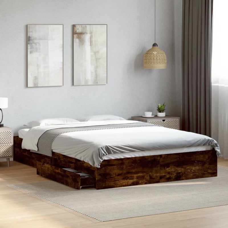 vidaXL Bettgestell mit Schubladen Räuchereiche 160x200cm Holzwerkstoff vidaXL Bettgestell mit Schubladen Räuchereiche 160x200cm Holzwerkstoff