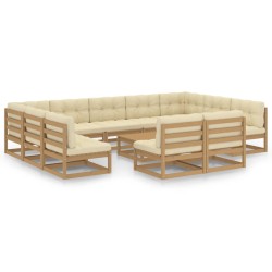 12-tlg. Garten-Lounge-Set Kissen Honigbraun Kiefer Massivholz