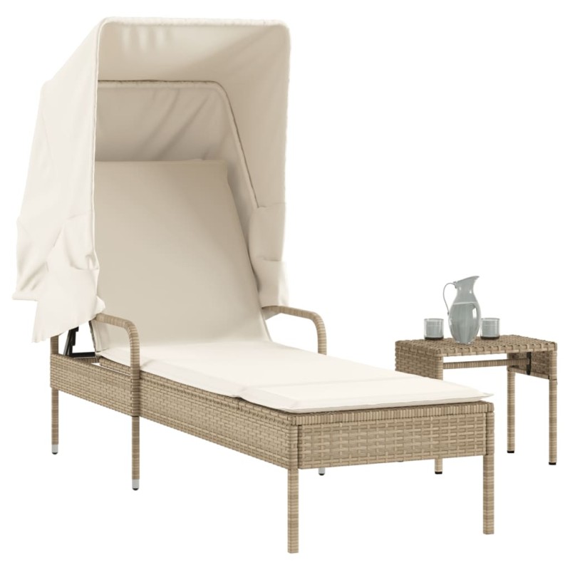 vidaXL Sonnenliege mit Dach und Tisch Beige Poly Rattan vidaXL Sonnenliege mit Dach und Tisch Beige Poly Rattan