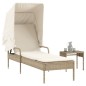 vidaXL Sonnenliege mit Dach und Tisch Beige Poly Rattan vidaXL Sonnenliege mit Dach und Tisch Beige Poly Rattan