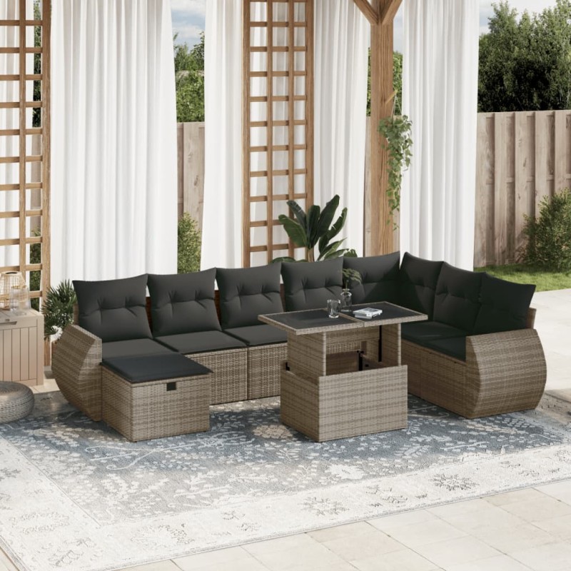 vidaXL 9-tlg. Garten-Sofagarnitur mit Kissen Grau Poly Rattan vidaXL 9-tlg. Garten-Sofagarnitur mit Kissen Grau Poly Rattan