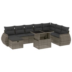 vidaXL 9-tlg. Garten-Sofagarnitur mit Kissen Grau Poly Rattan