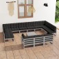14-tlg. Garten-Lounge-Set mit Kissen Grau Kiefer Massivholz 14-tlg. Garten-Lounge-Set mit Kissen Grau Kiefer Massivholz