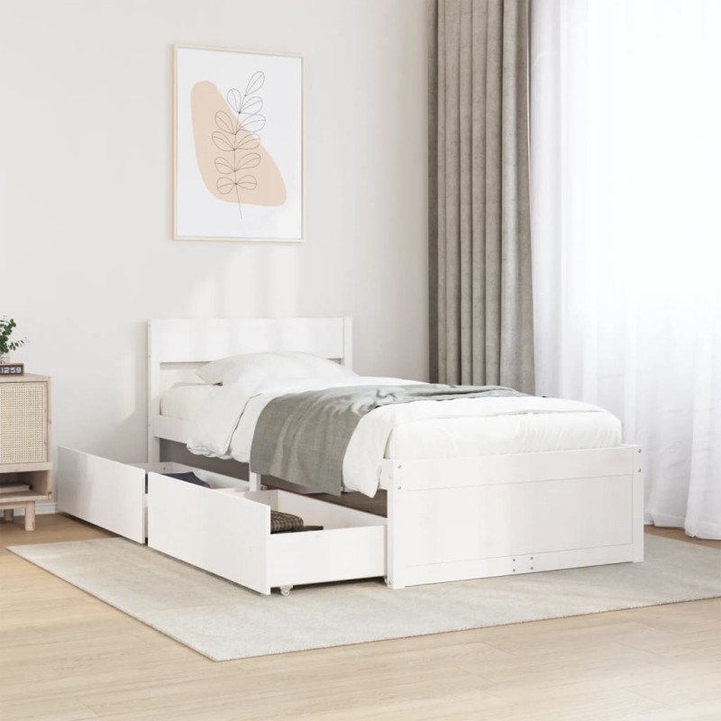 vidaXL Massivholzbett ohne Matratze Weiß 100x200 cm Kiefernholz vidaXL Massivholzbett ohne Matratze Weiß 100x200 cm Kiefernholz