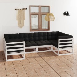 vidaXL 6-tlg. Garten-Lounge-Set mit Kissen Weiß Massivholz Kiefer