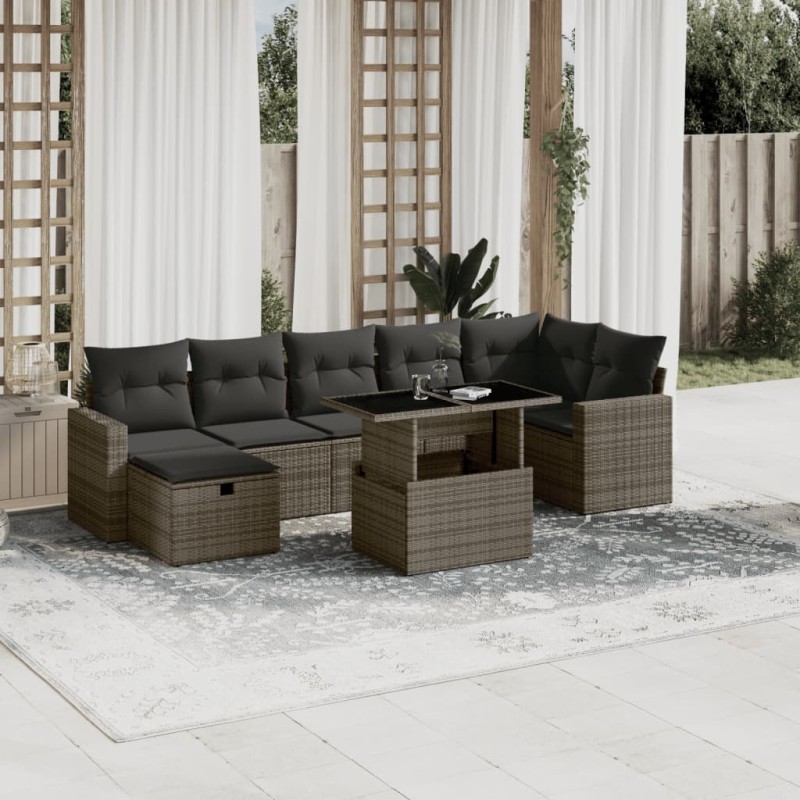 vidaXL 8-tlg. Garten-Sofagarnitur mit Kissen Grau Poly Rattan vidaXL 8-tlg. Garten-Sofagarnitur mit Kissen Grau Poly Rattan