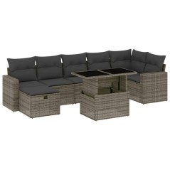 vidaXL 8-tlg. Garten-Sofagarnitur mit Kissen Grau Poly Rattan