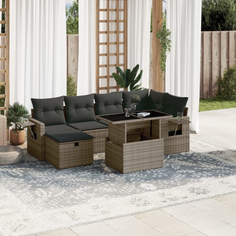 vidaXL 7-tlg. Garten-Sofagarnitur mit Kissen Grau Poly Rattan vidaXL 7-tlg. Garten-Sofagarnitur mit Kissen Grau Poly Rattan