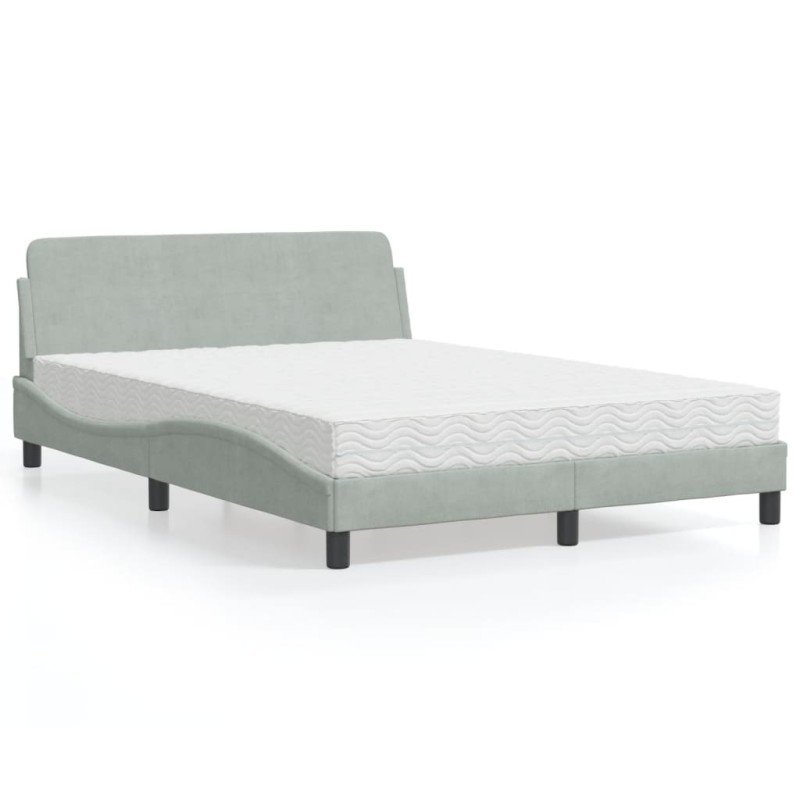 vidaXL Bett mit Matratze Hellgrau 140x200 cm Samt vidaXL Bett mit Matratze Hellgrau 140x200 cm Samt
