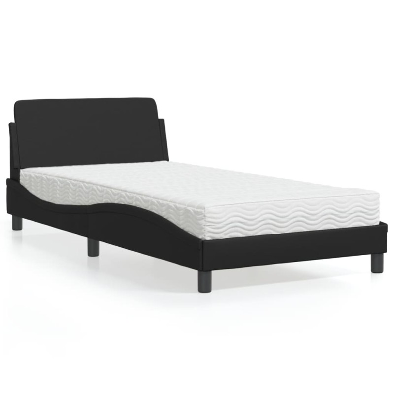 vidaXL Bett mit Matratze Schwarz 100x200 cm Kunstleder vidaXL Bett mit Matratze Schwarz 100x200 cm Kunstleder