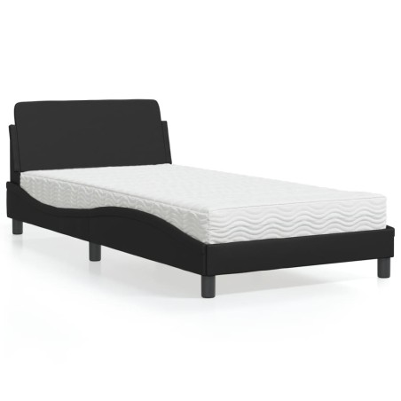 vidaXL Bett mit Matratze Schwarz 100x200 cm Kunstleder