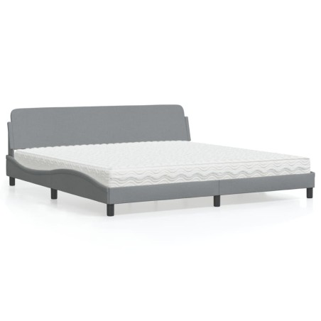 vidaXL Bett mit Matratze Hellgrau 200x200 cm Stoff