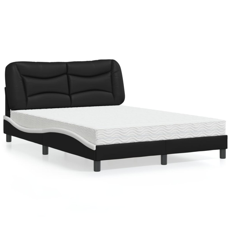 vidaXL Bett mit Matratze Schwarz und Weiß 120x200 cm Kunstleder vidaXL Bett mit Matratze Schwarz und Weiß 120x200 cm Kunstleder