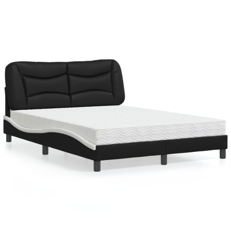vidaXL Bett mit Matratze Schwarz und Weiß 120x200 cm Kunstleder