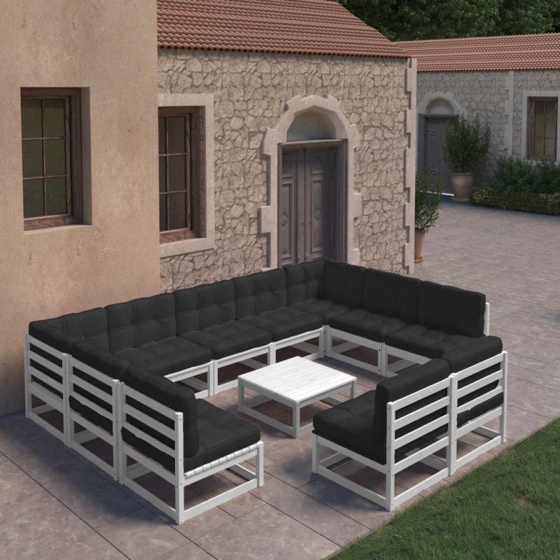 vidaXL 10-tlg. Garten-Lounge-Set mit Kissen Weiß Massivholz Kiefer vidaXL 10-tlg. Garten-Lounge-Set mit Kissen Weiß Massivholz Kiefer