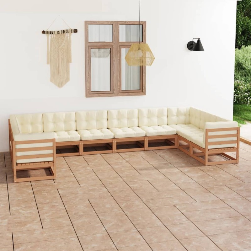 10-tlg. Garten-Lounge-Set Kissen Honigbraun Kiefer Massivholz 10-tlg. Garten-Lounge-Set Kissen Honigbraun Kiefer Massivholz