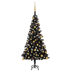 Künstlicher Weihnachtsbaum mit LEDs & Kugeln Schwarz 120 cm PVC