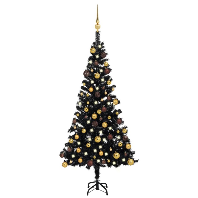 Künstlicher Weihnachtsbaum mit LEDs & Kugeln Schwarz 120 cm PVC Künstlicher Weihnachtsbaum mit LEDs & Kugeln Schwarz 120 cm PVC
