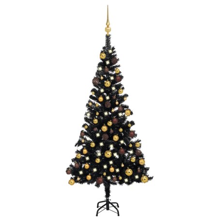 Künstlicher Weihnachtsbaum mit LEDs & Kugeln Schwarz 120 cm PVC