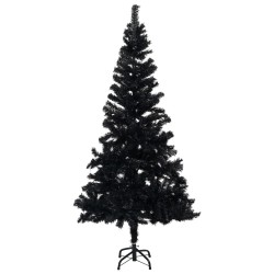 Künstlicher Weihnachtsbaum mit LEDs & Kugeln Schwarz 120 cm PVC