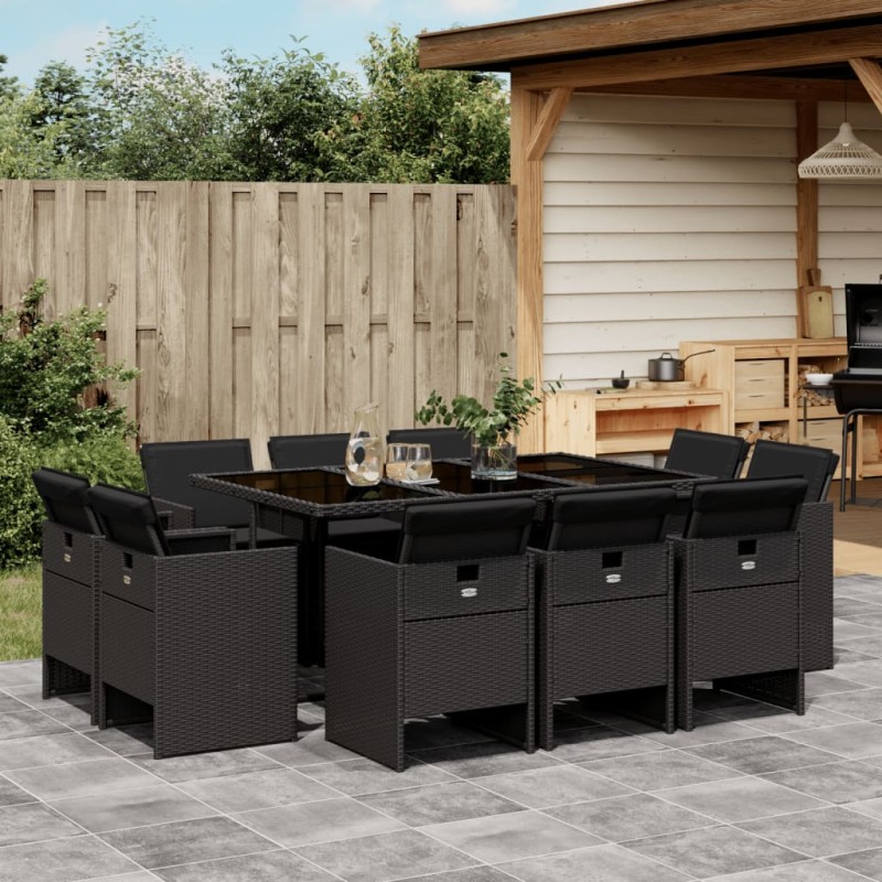 vidaXL 11-tlg. Garten-Essgruppe mit Kissen Schwarz Poly Rattan vidaXL 11-tlg. Garten-Essgruppe mit Kissen Schwarz Poly Rattan