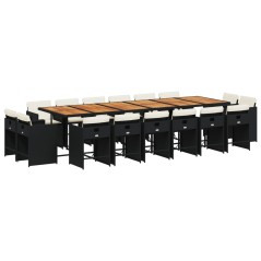 vidaXL 17-tlg. Garten-Essgruppe mit Kissen Schwarz Poly Rattan