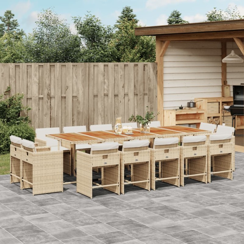 vidaXL 15-tlg. Garten-Essgruppe mit Kissen Beige Poly Rattan vidaXL 15-tlg. Garten-Essgruppe mit Kissen Beige Poly Rattan