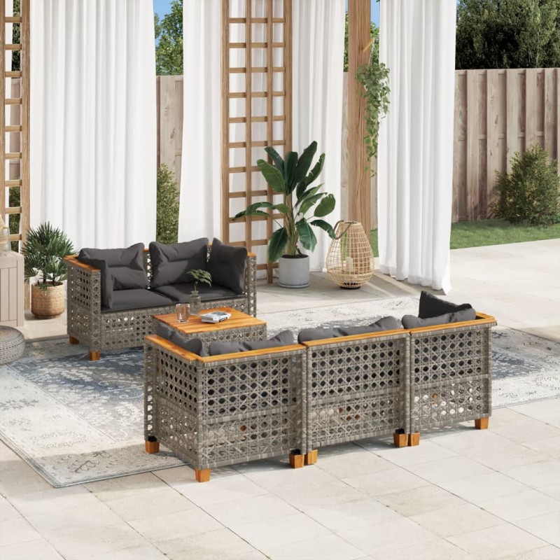 vidaXL 6-tlg. Garten-Sofagarnitur mit Kissen Grau Poly Rattan vidaXL 6-tlg. Garten-Sofagarnitur mit Kissen Grau Poly Rattan