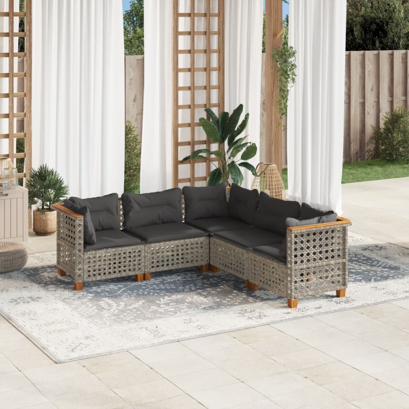 vidaXL 5-tlg. Garten-Sofagarnitur mit Kissen Grau Poly Rattan vidaXL 5-tlg. Garten-Sofagarnitur mit Kissen Grau Poly Rattan