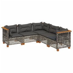 vidaXL 5-tlg. Garten-Sofagarnitur mit Kissen Grau Poly Rattan